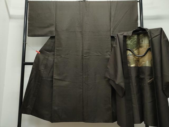 平和屋着物●男性 お召 羽織セット 憲法黒茶色 赤墨色 正絹 逸品 CAAS8604vf