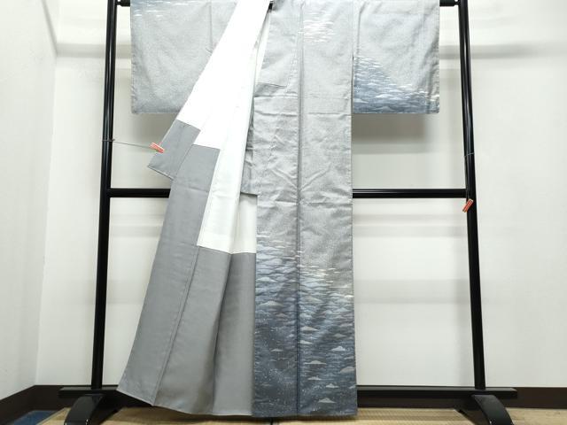 平和屋着物●石川県指定無形文化財 牛首紬 白山工房 手織り 訪問着 立波文 金彩 証紙付き 正絹 逸品 未使用 CAAS8643vf