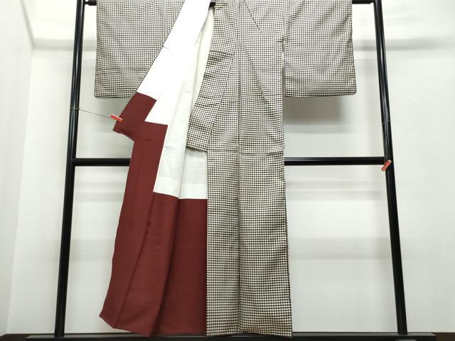 平和屋着物●上質なお召 アンサンブル 格子柄 正絹 逸品 CAAS8647vf