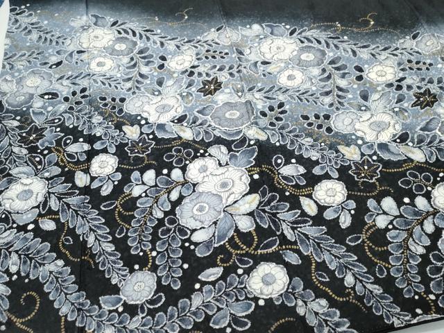 平和屋着物●訪問着 作家物 辻が花 暈し染め 黒地 金彩 正絹 逸品 CAAS8719vf