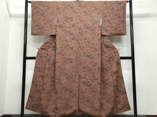 平和屋着物●人間国宝・南部芳松の息子 伝統工芸伝承者彫刻・南部幸雄 型染 小紋 笹花文 鬼しぼ縮緬 正絹 逸品 CAAS8739vf