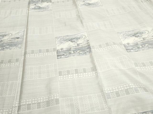 平和屋着物●本場大島紬 白大島 9マルキ 格子風景文 正絹 逸品 CAAS9248th