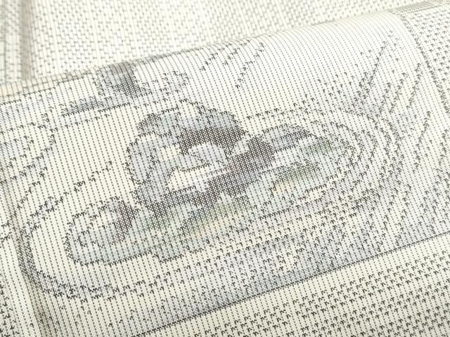 平和屋着物●本場大島紬 白大島 9マルキ 格子風景文 正絹 逸品 CAAS9248th