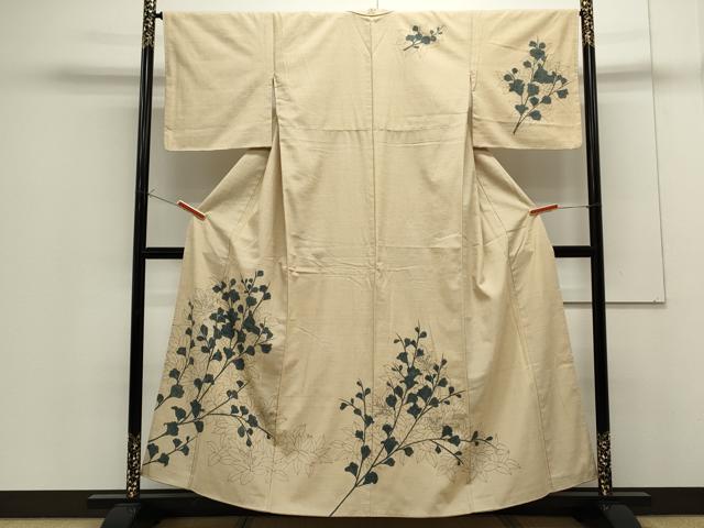 平和屋着物●訪問着 紬地 手描き 草花文 正絹 逸品 CAAS9277th