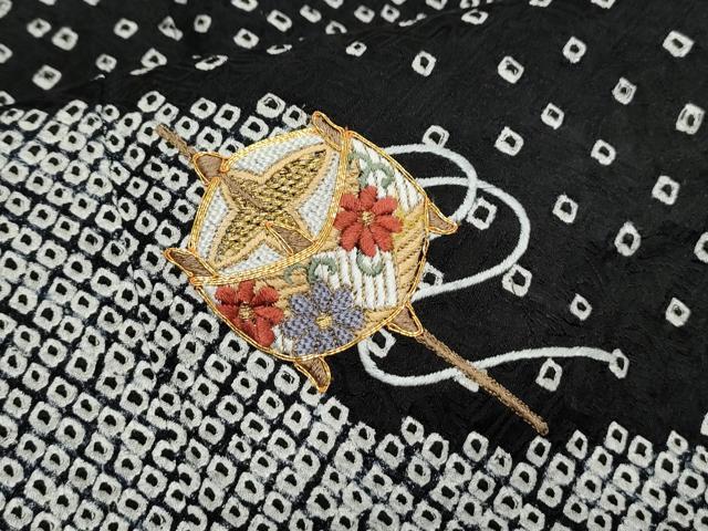 平和屋着物●訪問着 駒刺繍 絞り 糸巻き花文 黒地 金糸 正絹 逸品 CAAS9314th