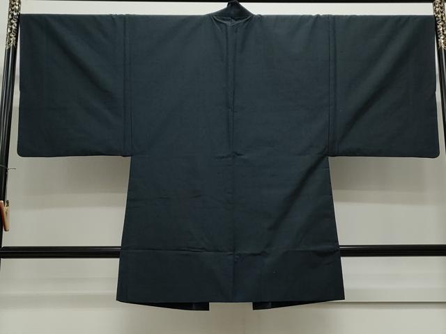 平和屋着物●男性 紬 アンサンブル 色無地 黒色 正絹 逸品 CAAS9325th
