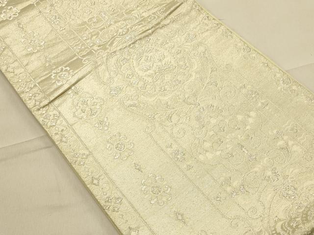 平和屋着物◎六通柄袋帯 花唐草文 銀糸 正絹 逸品 CAAT0021ft