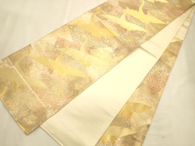 平和屋着物◎六通柄袋帯 群鶴文 金糸 引箔 正絹 逸品 CAAT0083ft