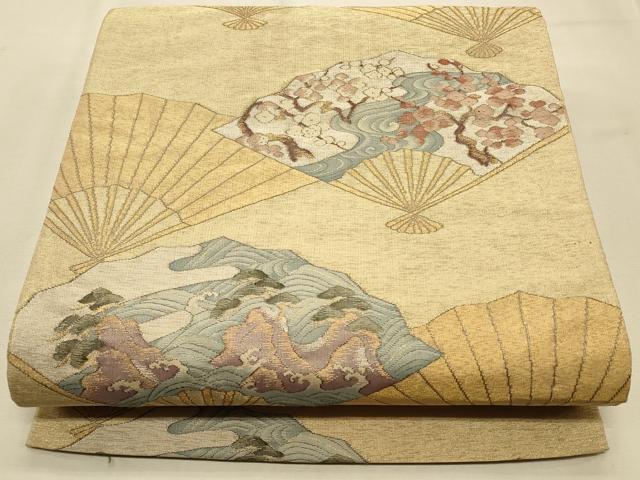 平和屋着物◎六通柄袋帯 扇面流水枝梅松文 金銀糸 正絹 逸品 CAAT0104ft