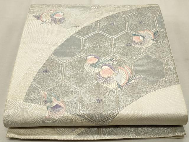 平和屋着物◎六通柄袋帯 唐織 九百錦 地紙鴛鴦文 プラチナ箔 正絹 逸品 CAAT0120ft