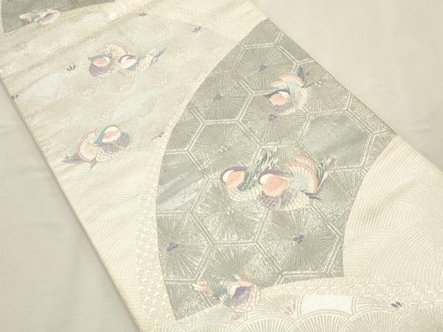 平和屋着物◎六通柄袋帯 唐織 九百錦 地紙鴛鴦文 プラチナ箔 正絹 逸品 CAAT0120ft