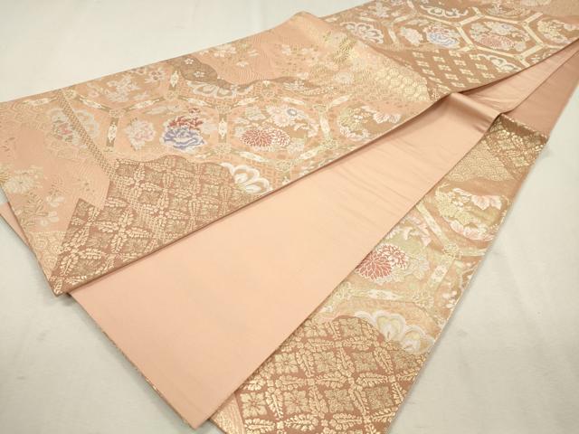 平和屋着物◎六通柄袋帯 道長取天井文 金糸 正絹 逸品 CAAT0418dy