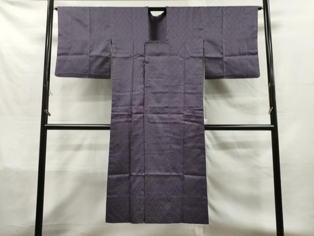 平和屋着物▽道行コート 雨コート 単衣 麻の葉地紋 葡萄鼠色 ロング丈 正絹 逸品 CAAT0528dy