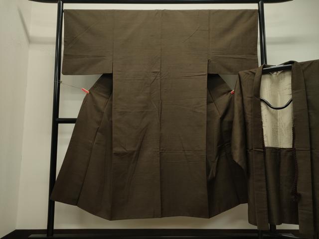 平和屋着物●男性 紬 アンサンブル 樺茶色 正絹 逸品 CAAT0562dy