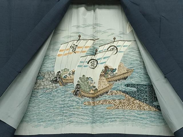 平和屋着物●男性 紬 アンサンブル 濃紺地 正絹 逸品 CAAT0563dy