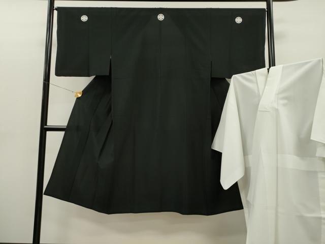 平和屋着物▽男性 黒紋付 単衣 長襦袢セット 洗える着物 CAAT0738dy
