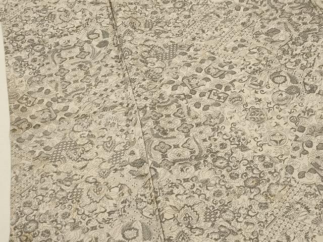 平和屋着物▽上質なお召 単衣 冊子花鳥文 正絹 逸品 CAAT0749dy