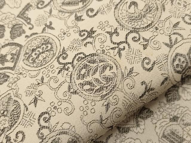 平和屋着物▽上質なお召 単衣 冊子花鳥文 正絹 逸品 CAAT0749dy