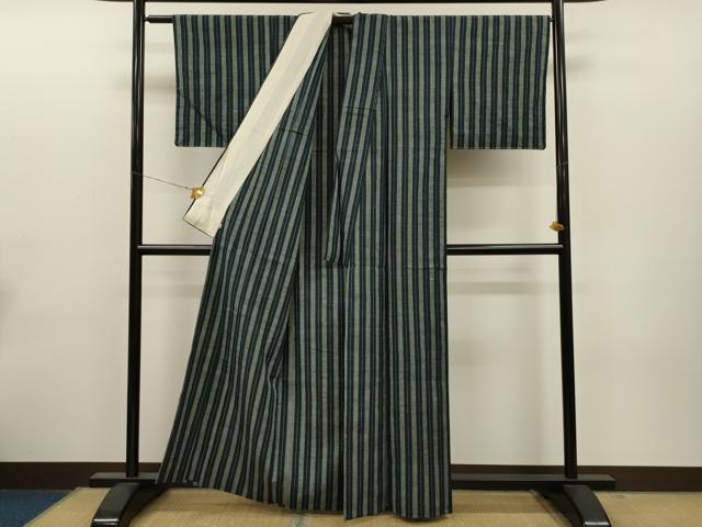 平和屋着物▽上質な紬 単衣 縞 正絹 逸品 未使用 CAAT0755dy