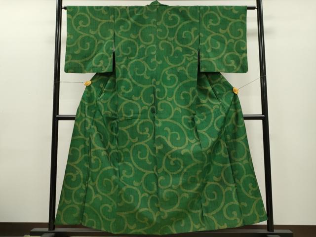 平和屋着物▽上質な紬 単衣 唐草文 正絹 逸品 CAAT0756dy
