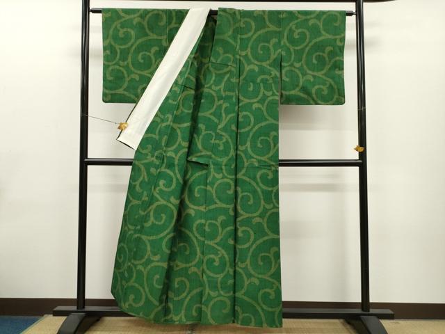 平和屋着物▽上質な紬 単衣 唐草文 正絹 逸品 CAAT0756dy