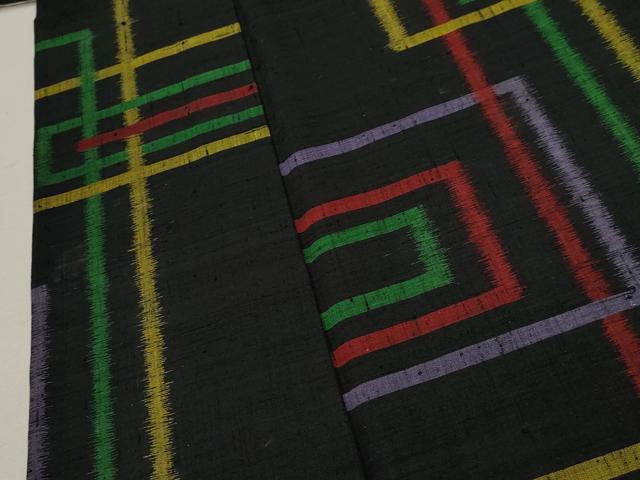 平和屋着物▽上質な紬 単衣 吉祥文 黒地 正絹 逸品 CAAT0761dy