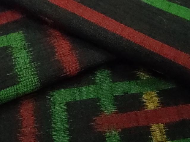 平和屋着物▽上質な紬 単衣 吉祥文 黒地 正絹 逸品 CAAT0761dy