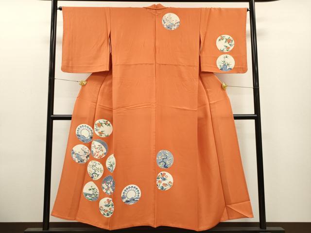 平和屋着物▽訪問着 単衣 草花丸文 正絹 逸品 CAAT0772dy