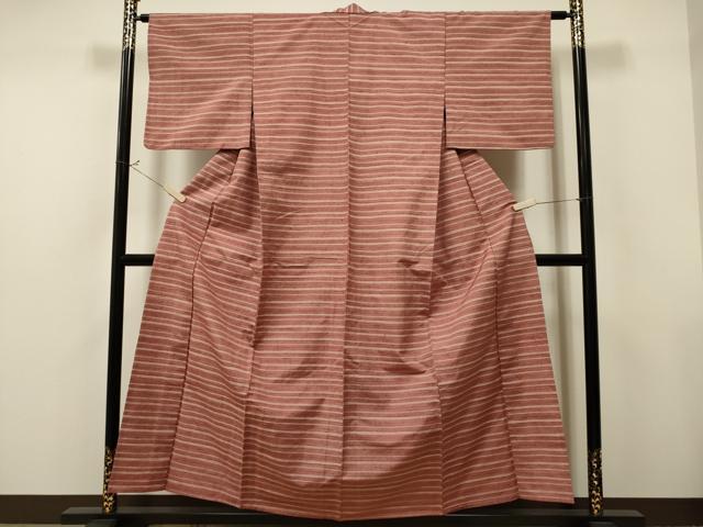 平和屋着物▽上質な紬 単衣 横段文 正絹 逸品 CAAT0788dy
