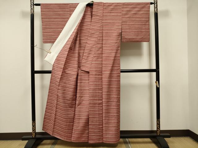平和屋着物▽上質な紬 単衣 横段文 正絹 逸品 CAAT0788dy