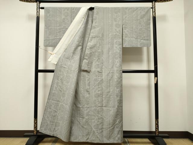 平和屋着物▽結城紬 奥順 はたおり娘 単衣 80亀甲 花唐草間道 正絹 逸品 CAAT0792dy