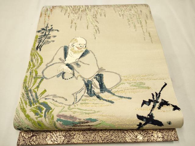 平和屋着物●龍村平蔵製 六通柄 本袋帯 人物文 金銀糸 正絹 逸品 CAAT0803hy