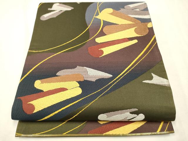 平和屋着物●六通柄袋帯 流水絵巻文 正絹 逸品 CAAT0848hy
