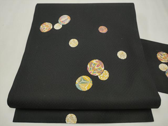 平和屋着物●九寸名古屋帯 唐織 花毬文 黒地 正絹 逸品 CAAT0896hy