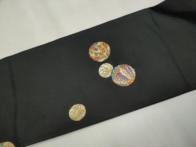 平和屋着物●九寸名古屋帯 唐織 花毬文 黒地 正絹 逸品 CAAT0896hy