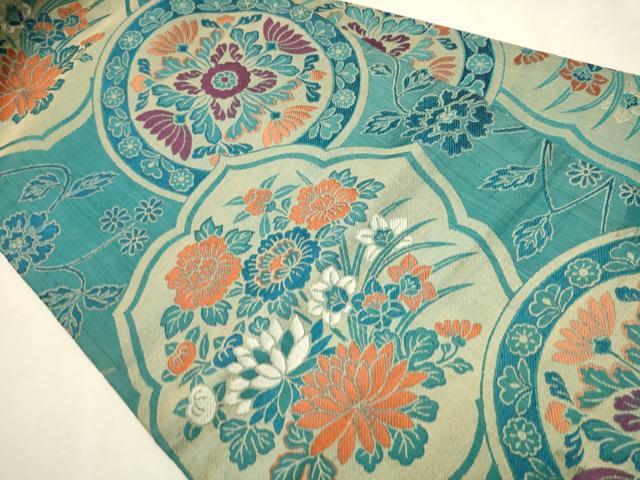平和屋着物●アンティーク 大正ロマン 九寸名古屋帯 唐織 絵皿花文 正絹 逸品 CAAT0916hy
