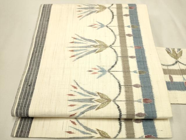 平和屋着物●九寸名古屋帯 紬地 吉祥花文 正絹 逸品 CAAT0926hy