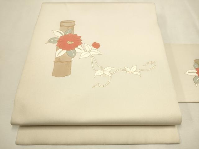 平和屋着物●塩瀬 九寸名古屋帯 花唐草文 金彩 正絹 逸品 CAAT0929hy