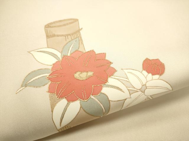 平和屋着物●塩瀬 九寸名古屋帯 花唐草文 金彩 正絹 逸品 CAAT0929hy