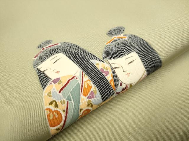 平和屋着物●塩瀬 九寸開き名古屋帯 作家物 手描き 人物文 金彩 正絹 逸品 CAAT0946hy