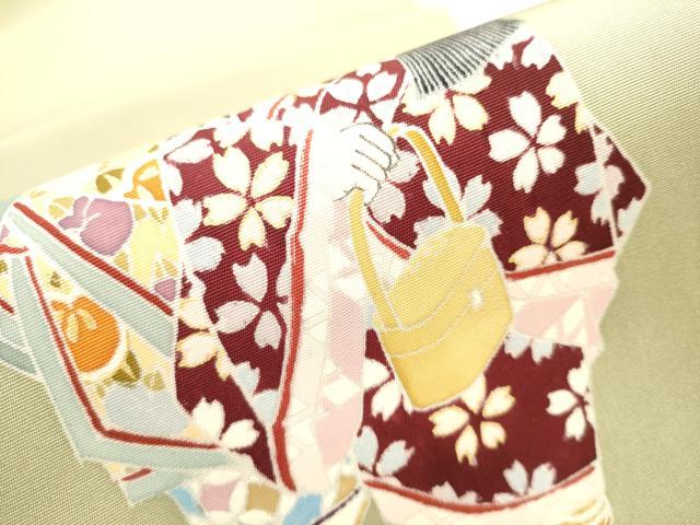 平和屋着物●塩瀬 九寸開き名古屋帯 作家物 手描き 人物文 金彩 正絹 逸品 CAAT0946hy
