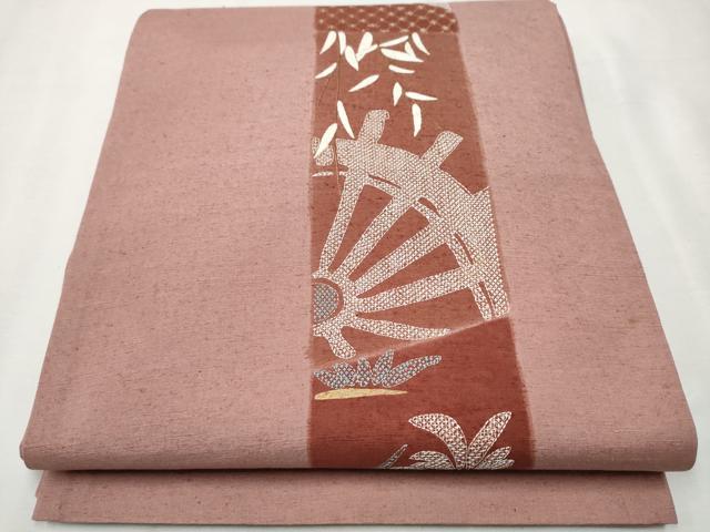 平和屋着物●太鼓柄袋帯 紬地 総刺繍 短冊吉祥文 金糸 正絹 逸品 CAAT1021hy