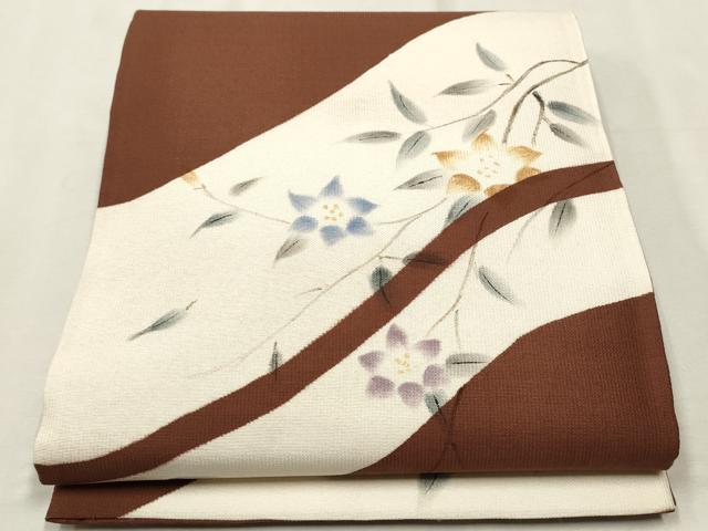 平和屋着物●六通柄袋帯 手描き 枝花文 金彩 正絹 逸品 CAAT1042hy