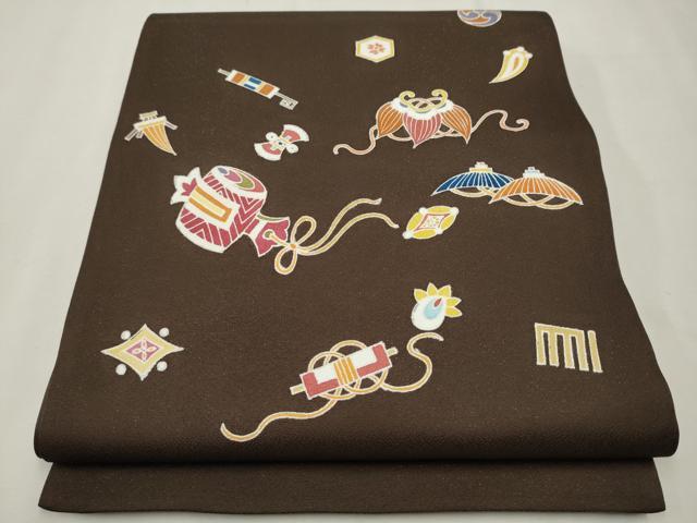 平和屋着物●太鼓柄袋帯 作家物 宝尽くし文 金通し地 正絹 逸品 CAAT1152hy