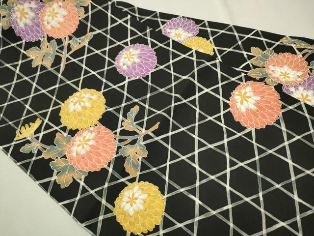 平和屋着物●塩瀬 九寸名古屋帯 菊 黒地 金彩 正絹 逸品 CAAT1176hy