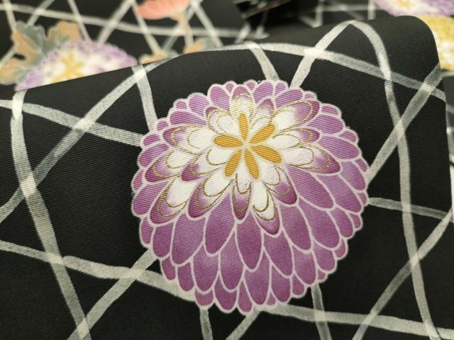 平和屋着物●塩瀬 九寸名古屋帯 菊 黒地 金彩 正絹 逸品 CAAT1176hy