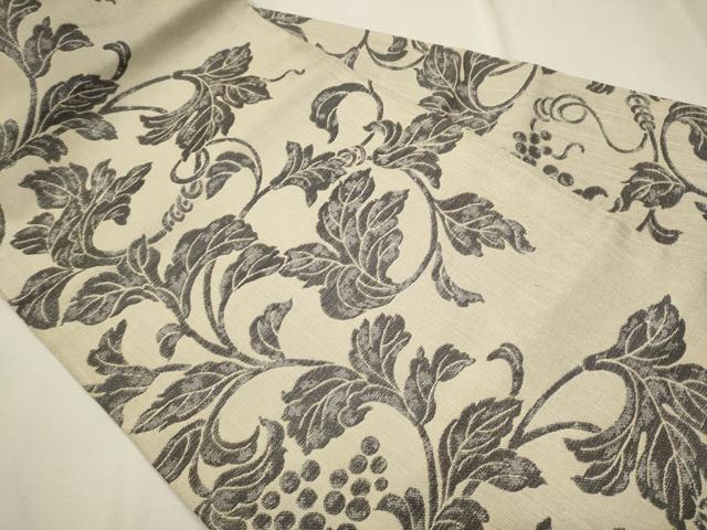 平和屋着物●九寸名古屋帯 紬地 葡萄蔦の葉文 銀通し地 正絹 逸品 CAAT1180hy