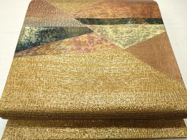 平和屋着物◎太鼓柄袋帯 切り嵌め 菱吉祥文 金糸 正絹 逸品 CAAT2036yk