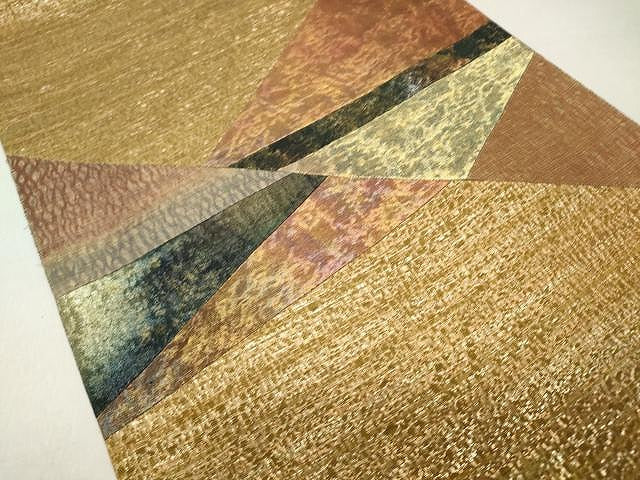 平和屋着物◎太鼓柄袋帯 切り嵌め 菱吉祥文 金糸 正絹 逸品 CAAT2036yk