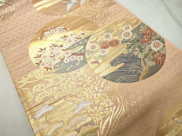 平和屋着物◎六通柄袋帯 唐織 流水花鳥文 金糸 正絹 逸品 CAAT2101yk